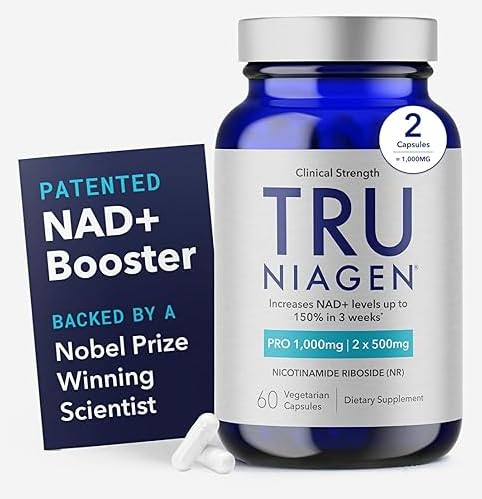 TRU NIAGEN PRO NAD + Suplement do Przeciwstawienia Starzeniu się i Regeneracji Komórki, 2 x 500 mg Opatentowany Niagen, 30 Służenia 124; Wspomaga energię komórkową 124; Nikotynamid Ribozyd (NR) Codzienne suplementy dla mężczyzn i kobiet