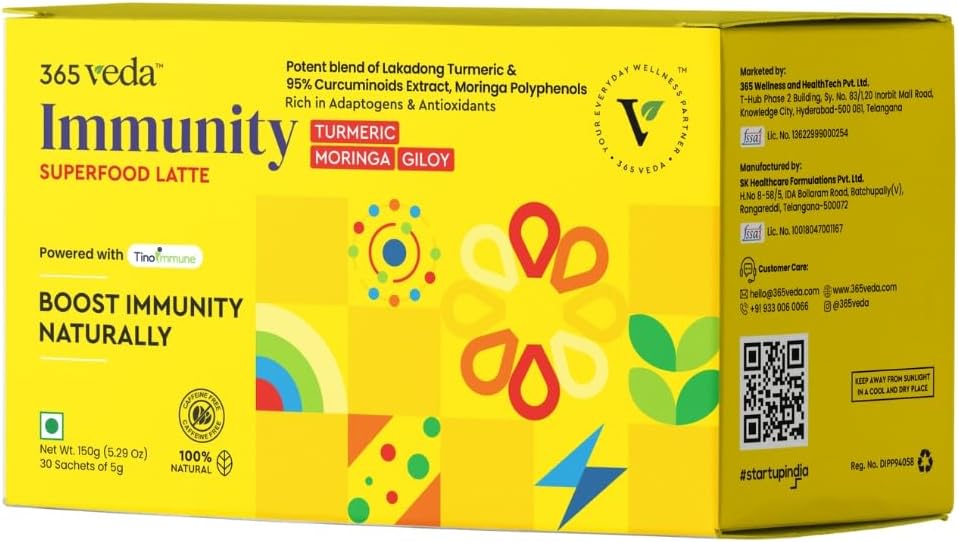 Immunitet Boost Latte z Moringa & Giloy, Turmeric, 100% Natural Ingredients, Może poprawia trawienie, Gluten Free On- The- Sachets (30 Count)