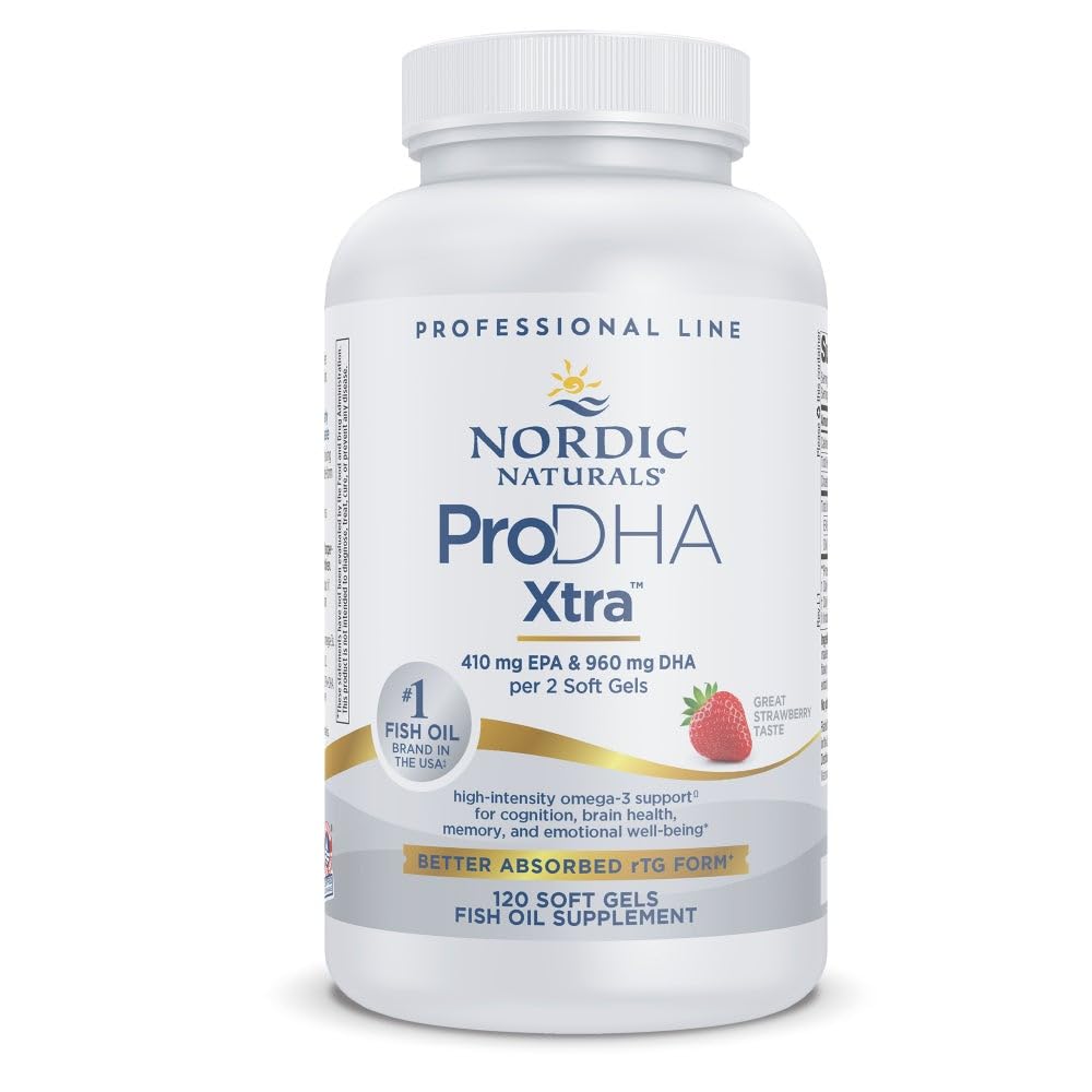 Nordic Naturals ProDHA 1000, Strawberry - 120 Soft Gels - 1660 mg Omega-3 - Wysoka Intensywność DHA Formuła dla zdrowia neurologicznego, nastrojów i pamięci - Non-GMO - 60 Sług