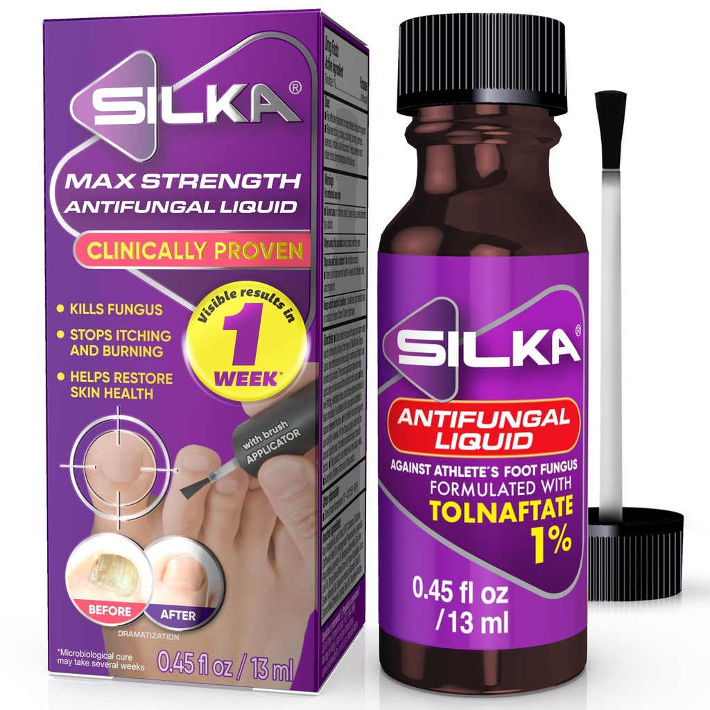 SILKA Max Siła Płyn przeciwgrzybiczy do zdrowia paznokci z Brush Applicator, Wyniki w 1 tygodniu, Grzyb paznokci Leczenie uszkodzonych paznokci, Athlete 's Foot Treatment, Tolnaftate 1% 0,45 Fl Oz