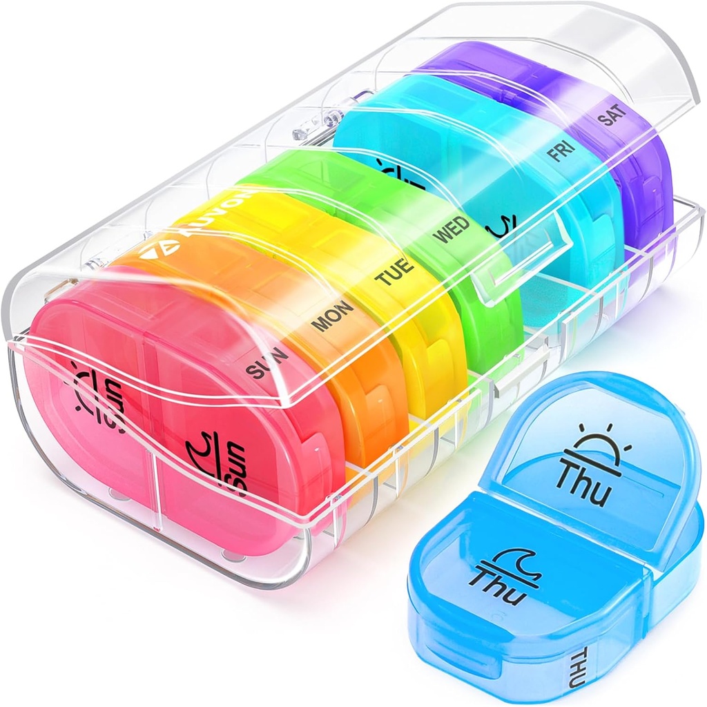 AUVON Pill Box 2 razy dziennie, Cotygodniowy Pill Organizator AM PM z 7 Codzienne Pocket Case do przechowywania witaminy, Medycyna, Medycyna i Suplement