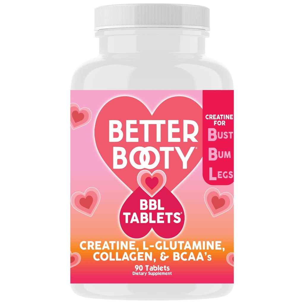 Better Booty BBL Tablets - Kompleksowy suplement dla kobiet z monohydratem kreatynowym, L- glutaminą, kolagenem i BCAA (90ct)
