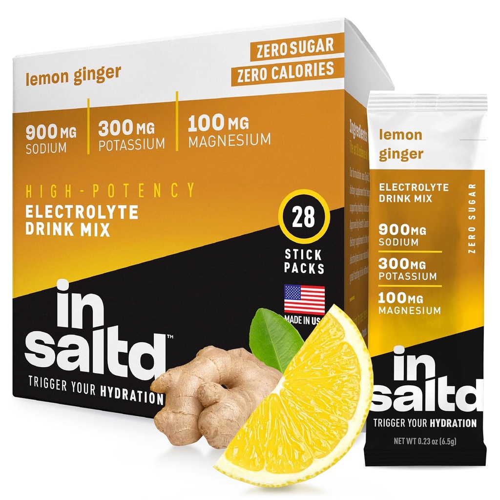 Pakiety proszkowe bez elektrolitów INSALTD ™ bez zawartości elektrolitów bez stevii Aftertest Taste: 124; Pakiety nawadniające o dużej mocy: 124; Keto Electrolyte Drinks: 124; Mieszanka napoju z przerywanym postem: 124; 28 Pack (Lemon Ginger)