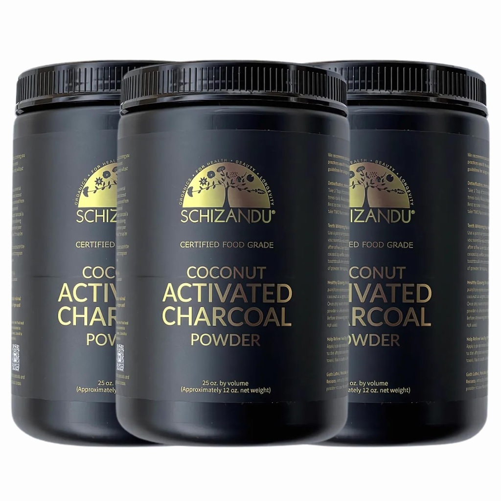 Węgiel organiczny Proszek Aktywowany Węgiel Naturalny, Wegan, Organiczny, GMO Free - Duża butelka 25 oz Proszek - 3pack