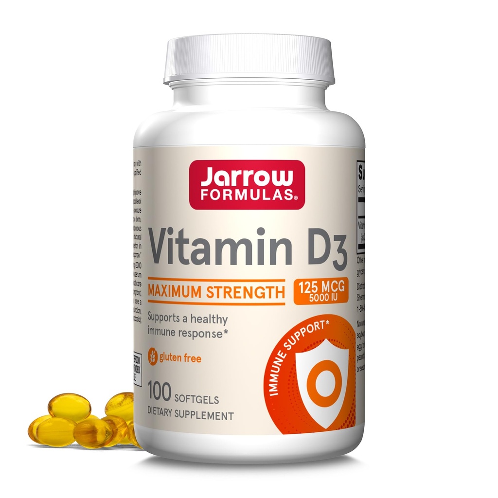 Jarrow Phillips Witamina D3 125 μg (5000 j.m.) - 100 Służb (Softgels) - Zdrowie kości, Wsparcie immunologiczne i wsparcie metabolizmu wapnia - Suplement witaminy D - D3 Witaminy - 5000 j.m. Witamina D - Bez glutenu