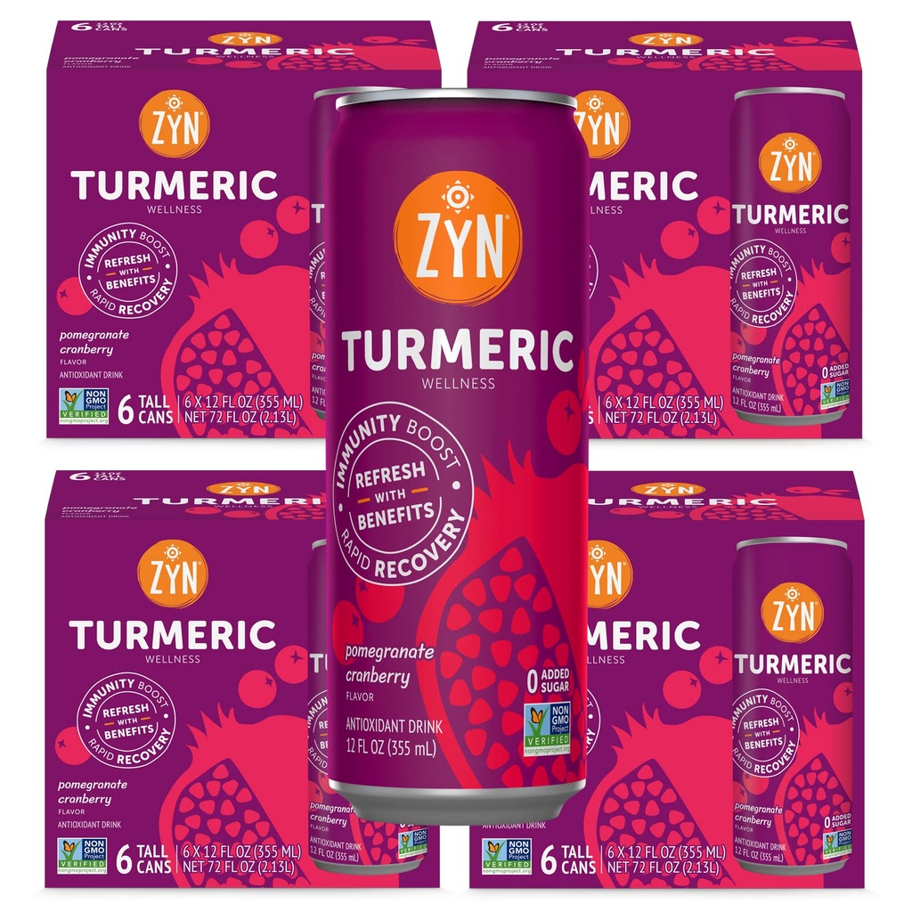 ZYN Turmeric Wellness Drink (24 Pack), Pomegranat Żurawinowy aromatyczny kurkumina napój z czarnego pieprzu, Nie dodawany cukier, niskie węglowodany i niskie Calorie Drink, Czysta alternatywa