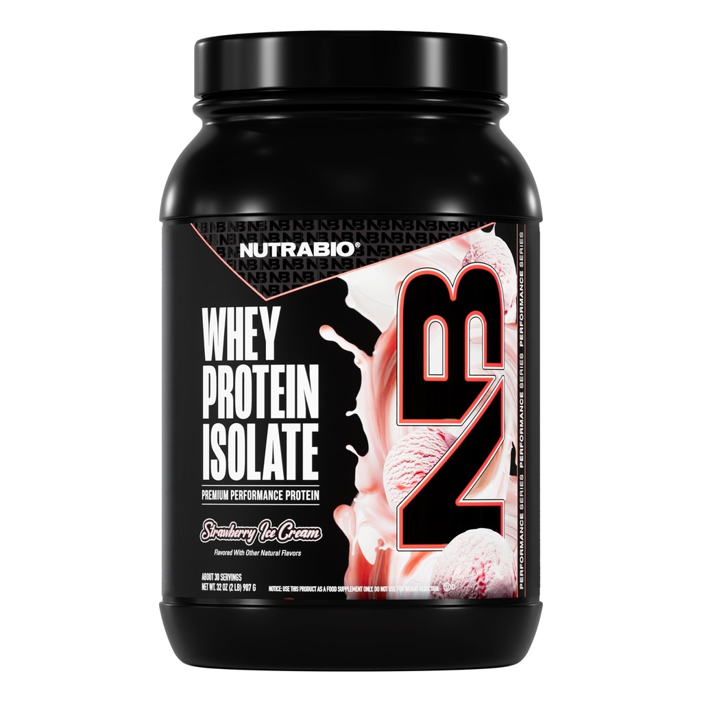 NutraBio 100% Proszek z izolatu białka serwatki, 25g Białko z pełnym profilem aminokwasów, Nie-GMO, Soy & Gluten Free, Niskie węglowodory, Niskie Calorie Białko serwatki, Truskawki lody, 2 Lbs