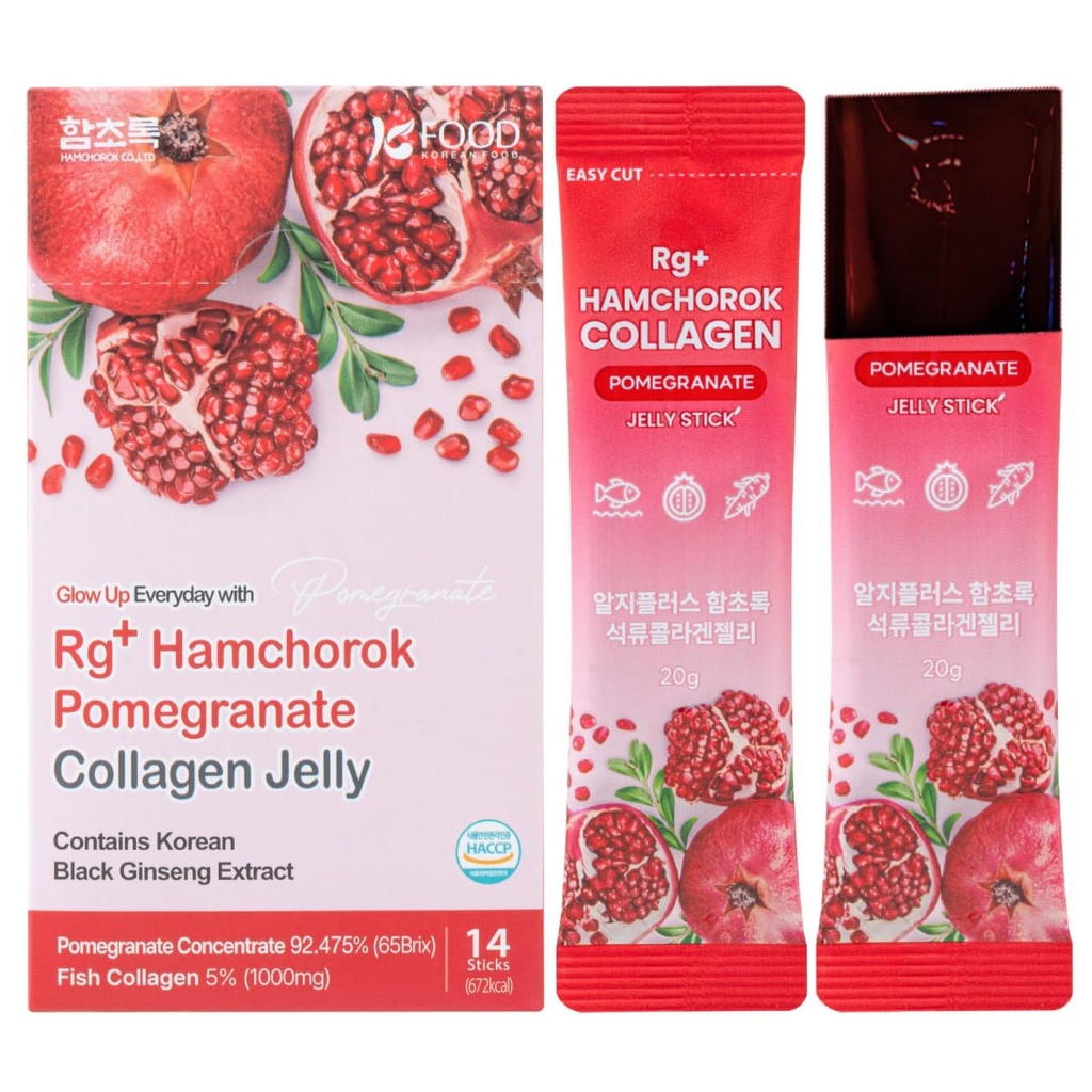 Rg + Pomegranat Collagen Jelly (20gx14stick) / Anti-Ageing Korean- Beauty / 360DA Kolagen morski + witamina C & E Ginseng Koncentrat do wsparcia immunologicznego, skóry, włosów, paznokci i stawów (14)