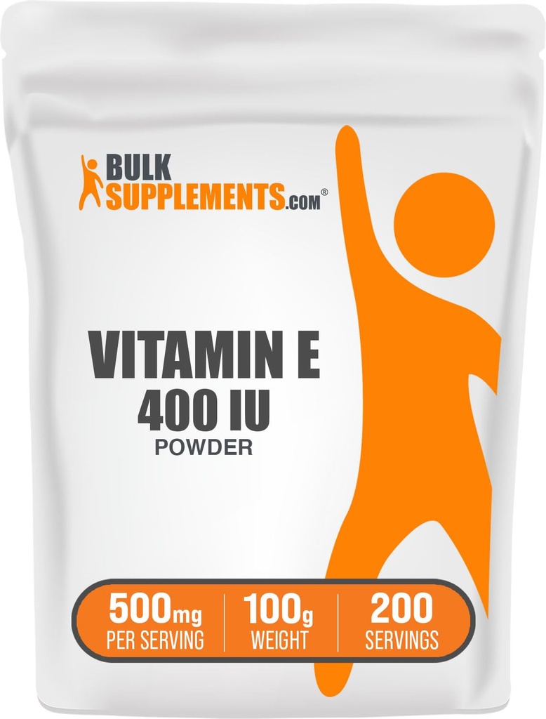 BulkSupplements.com Witamina E 400 j. m. proszek - jako D- Alpha Tocoferol, Suplementy odżywcze - Bez glutenu, 500 mg na jedną porcję, 100 g (3,5 oz) (opakowanie po 1)