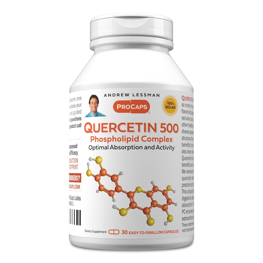 ANDREW LESSMAN Quercetin 500mg - 30 kapsułek - 500 mg Unikalny Quercetin Phosfolipid Complex, Wysoko Absorbowalna Formuła do wspierania zdrowego serca, Circulative i funkcji immunologicznych. Żadnych dodatków.