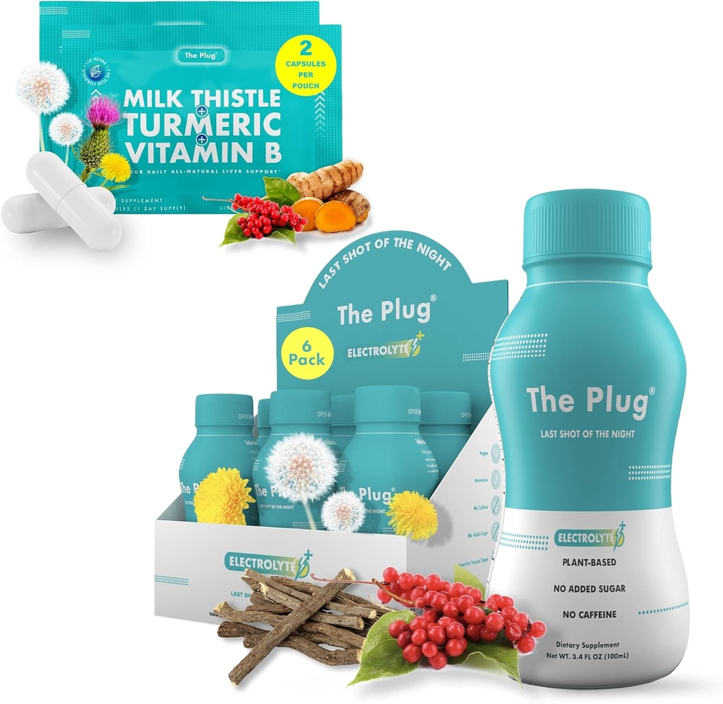 Plug Liver Cleanse Detox & Naprawa Bundle - Suplement Pigułki & Napoje Recovery (6 Pack)