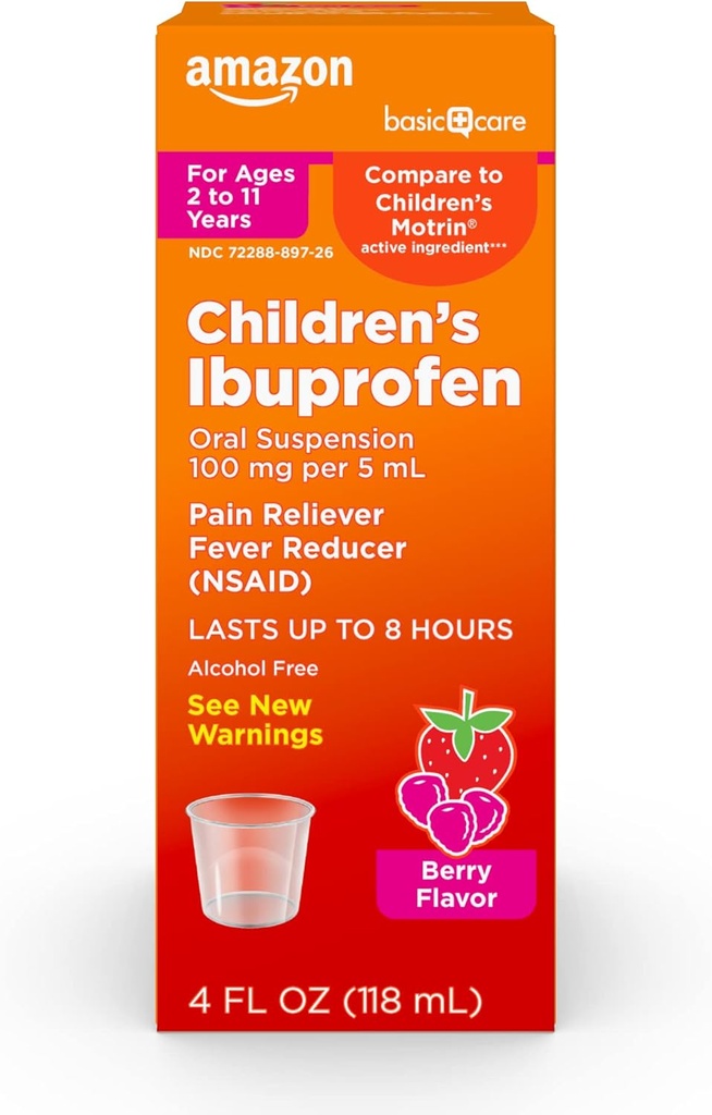 Opieka podstawowa Ibuprofen Zawiesina doustna 100 mg, Berry, 4 fl oz (Opakowanie po 1)