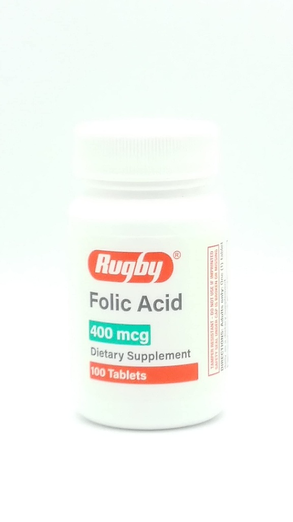 Rugby Laboratories Folic Acid 400 µg Witamina B9 Folate Daily Dietary Supplement Gluten Free Supports Cardiovical Health 100 Tablets for Adult Only (Pack of 1)
