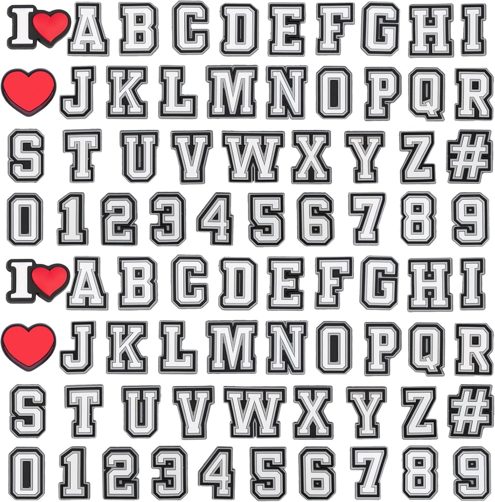 74 + 4 szt. Numbers Numbers Shoe Charms, Double A- Z Letters & 0- 9 # Numbers Charms for Clogs Bransoletki, for Men Women Adult Kids Boys Girls