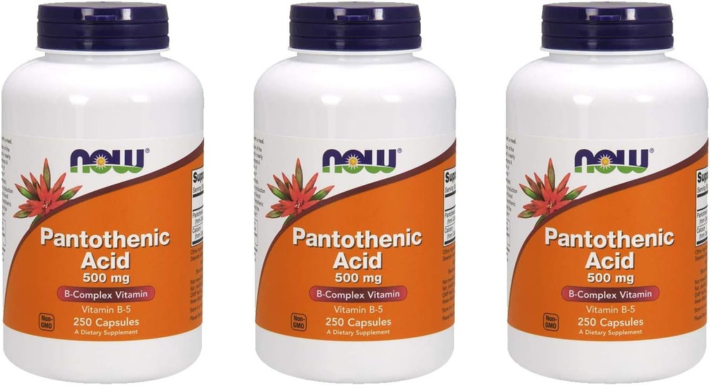 Teraz żywność Kwas pantotenowy 500 mg, 250 kapsułki (3 opakowania)