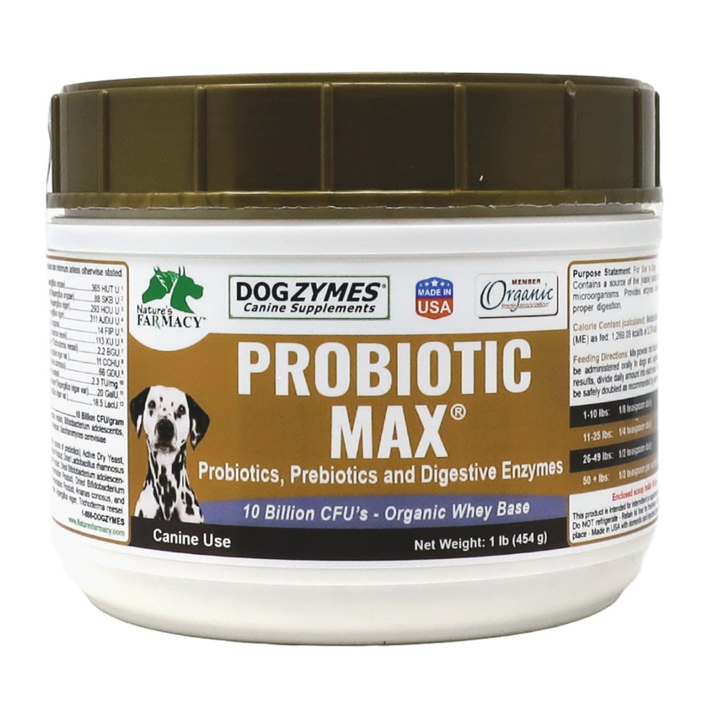 Dogzymes Probiotic Max -10 Miliard CFU Probiotyki, Prebiotyki, Enzymy trawienne - Relieves Biegunka, Upset Stomach, Zaparcia, Gaz, Alergia, Immunitet i ogólny Zdrowie 1 Funt
