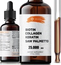 Liquid Biotin and Collagen - Suplement do włosów, skóry i paznokci z 10 000 µg Collagen, 5000 µg Biotin, 5000 µg Keratin & Saw Palmetto - Made in USA, 4 fl oz