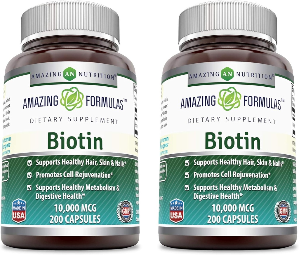 Biotin 10000 µg Veggie kapsułki 124; witamina B7 Suplement do Witaminy 124; nieGMO 124; gluten wolny 124; Made in USA (200 Count 124; 2 Pack)
