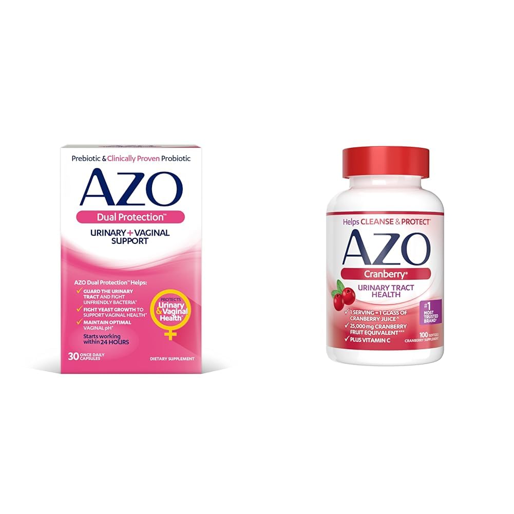 AZO Dual Protection Amend124; Urynary + Vaginal Support * AZO Dual Protection Amend124; Urnanal + Vaginal Support * AZO Dual Protection Amend124; Uurinary + Vaginal Support * AZO 124; Prebiotic Plus Clinically Proven Women 's Probiotic Amend124; Rozpoczyna pracę w ciągu 24 godzin od 124; Non-GMO Amend124; 30 Count & Cranberry Uurinary Tract Supplement