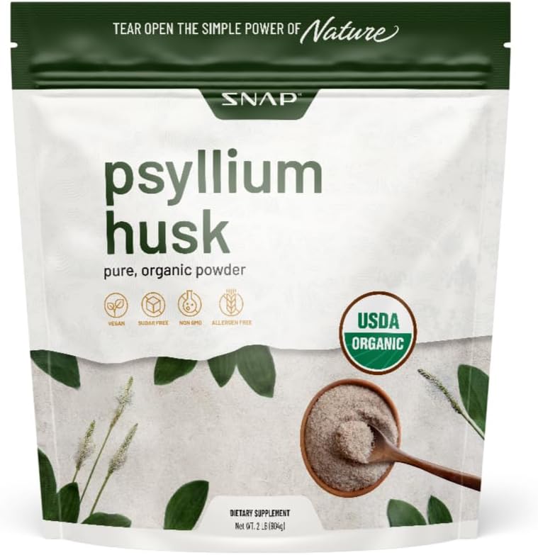 Suplementy Snap Psyllium Husk USDA Proszek organiczny, Wsparcie zdrowej gumy, Czysty system pokarmowy, Aids Digestive Health, Non-GMO, Czysty Proszek organiczny, 2LB