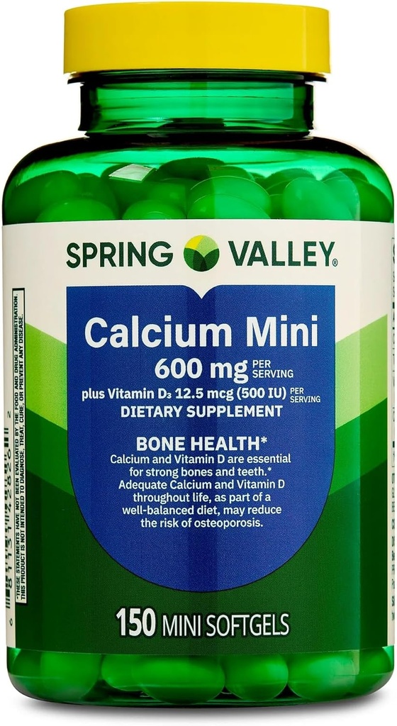 Suplement wapnia z witaminą D3- 600mg Wapń dla zdrowia kości, 150 Mini Softgels, Podstawowy Wapń i Witamina D3 Wsparcie