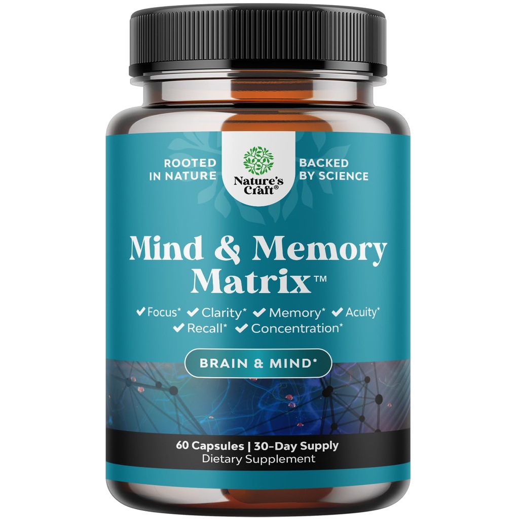 Natural Mind and Memory Supplement for Increated Mental Performance and Clarity Supports Brain Function Made with Pure Green Tea Extract DMAE Bitartrate and Vitamin 60 Capsules by Natures Craft