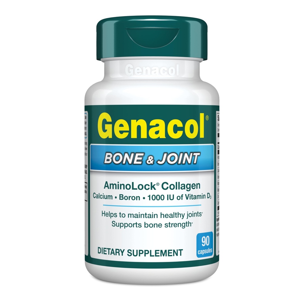 Genacol Bone & Joint - Wapń, Witamina D3, Bor i Ultrahydrolizowany Kolagen, Suplement do Zdrowia, Wspiera wytrzymałość kości, 90 Kapsułki (30- Day Supply)
