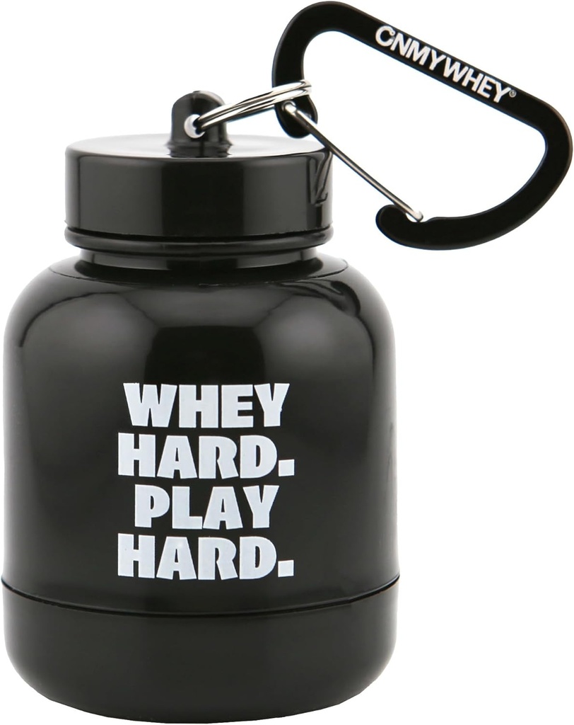 ONMYWHEY - Proszek białkowy & Suplement Keychain Funnel, przenośny pojemnik To- do siłowni, treningi, fitness, & Travel - TSA Zatwierdzone, Serwatka Hard Play Hard