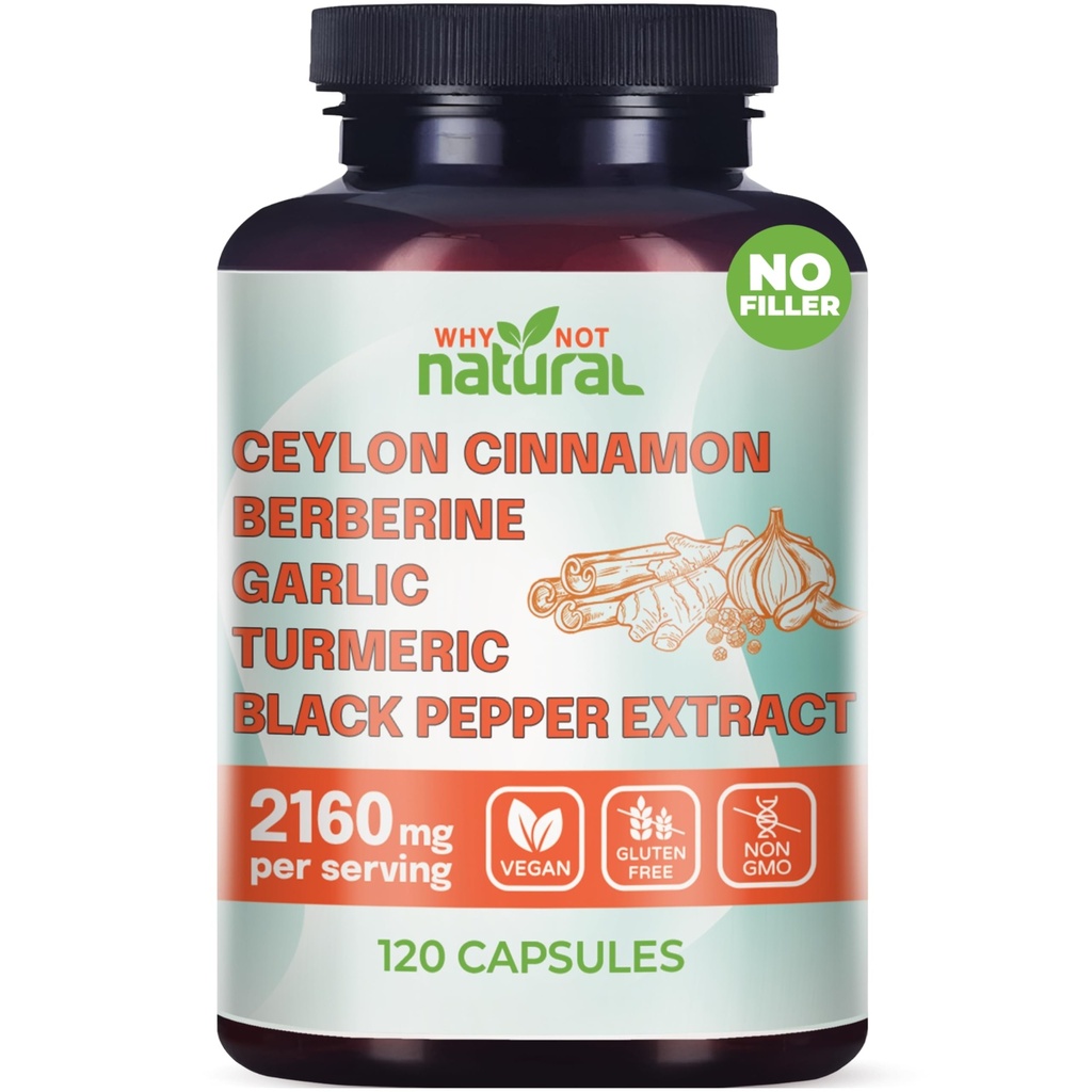 5- in-1 Organic Ceylon Cynamon Kapsułki z Berberyną, Czosnek, Kurkuma, Czarny Pieprz ekstrakt pigułki