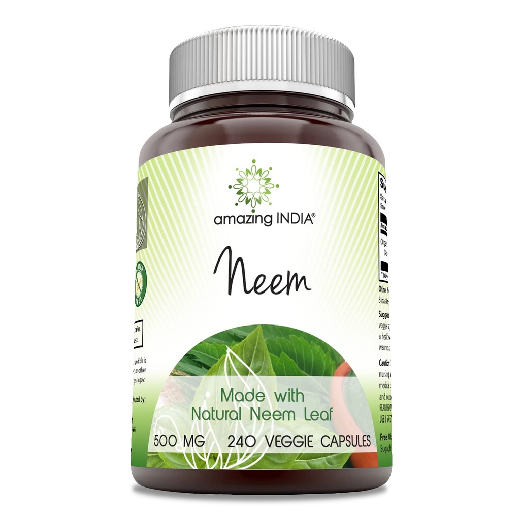 Niesamowite Indie Neem (Made with Natural Neem Leaf) 500 mg Veggie Capsules Supplement Equipment 124; Non-GMO Equipment 124; Gluten Free Equipment 124; Made in USA Equipment 124; Nadaje się dla wegetarian (240)