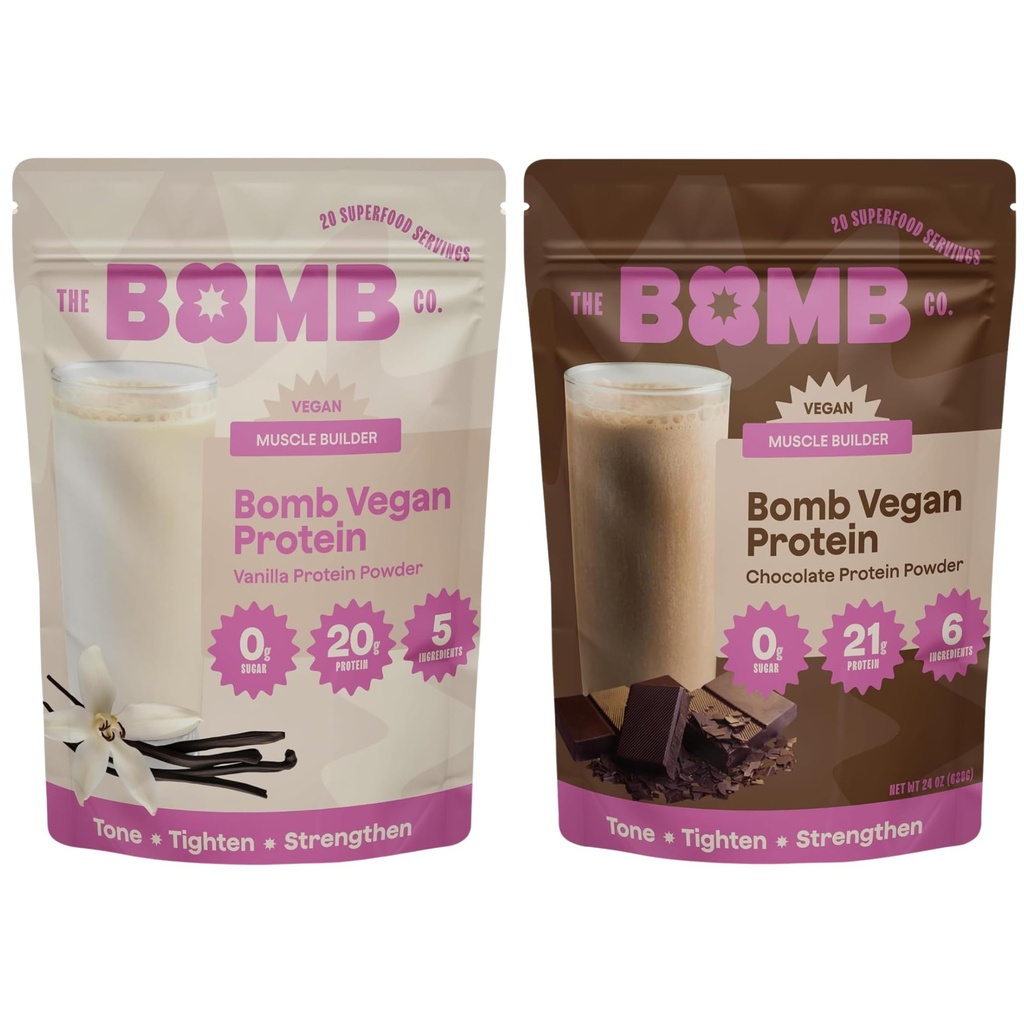 Blender Bomb Co. Protein Bomb Plant, Czekolada i Vanilla Protein Powder z 21g Protein, Amino Acids, Zero Sugar, Pea Protein, Cocoa, Chia Seeds, Vanilla & Monk Fruit, 40 Srvgs