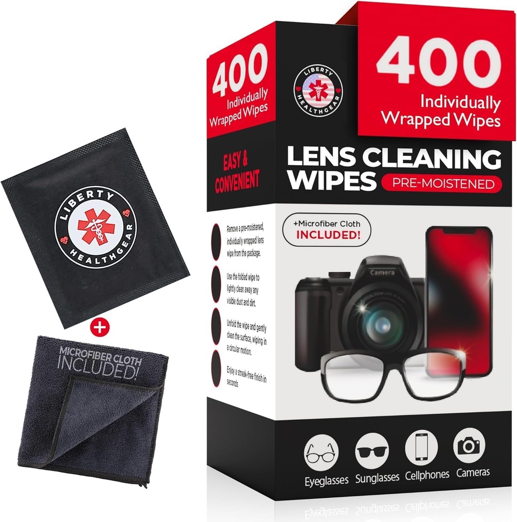 400 Szklanka do czyszczenia chusteczek + Micro fiber Cloth for Eyeglasses & Lens Cleaner Budapest 124; Nawilżone, Owijane indywidualnie, Mniej Alkohol Formuła Budapeszt 124; Wióry do soczewek, Okulary, Okulary i ekran