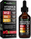 Witamina B12 Krople płynne - Witamina organiczna B12 Krople podjęzykowe - Witamina organiczna B- Złożona B5 Kwas pantotenowy - Wegan B12 Podjęzykowy 5000 µg z Witaminą B6, Płynne B12 Metylokobalamina Wsparcie