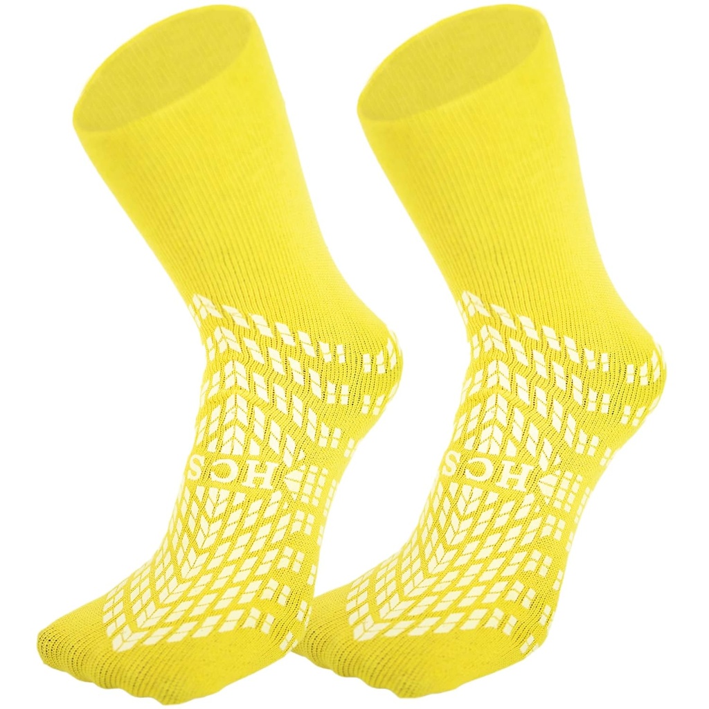HCS Non-Slip Hospital Socks z uchwytami dla kobiet i mężczyzn (6 par) - 360 All- Around Tread Non-Slip Sock, Starsi / Seniorzy - Hospital Grip Socks, Kobiety, Mężczyźni - Spódnice pacjenta ryzyka upadku (żółty, regularny)