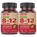 DEVA Vegan Vitamin B- 12, High Potency 2500 µg B12, Szybkie rozpuszczenie, Podjęzykowe, 90 Tabletki (Opakowanie po 2)