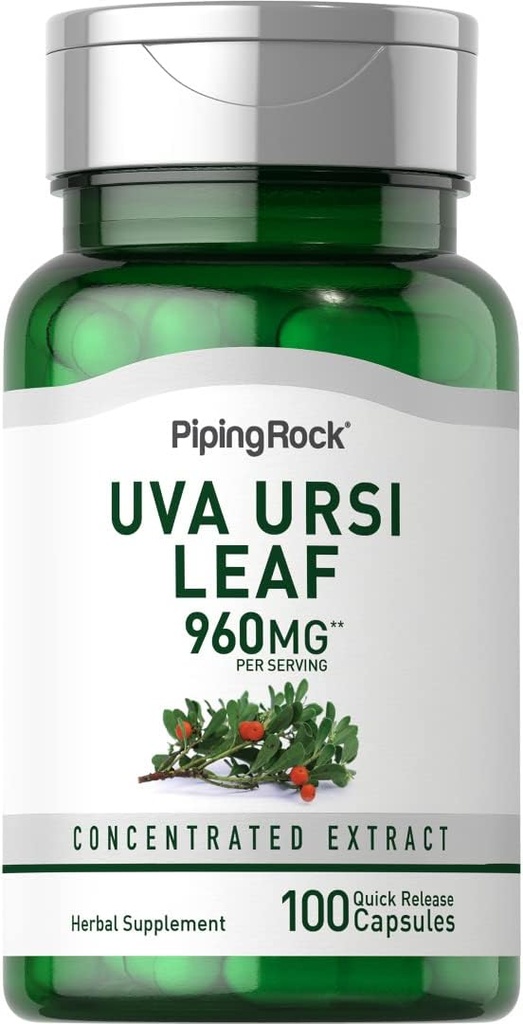 Piping Rock Uva Ursi Kapsułki 124; 960mg 124; 100 tabletek 124; Herb Leaf Extract Supplement Agregat 124; Non- GMO, Gluten Free