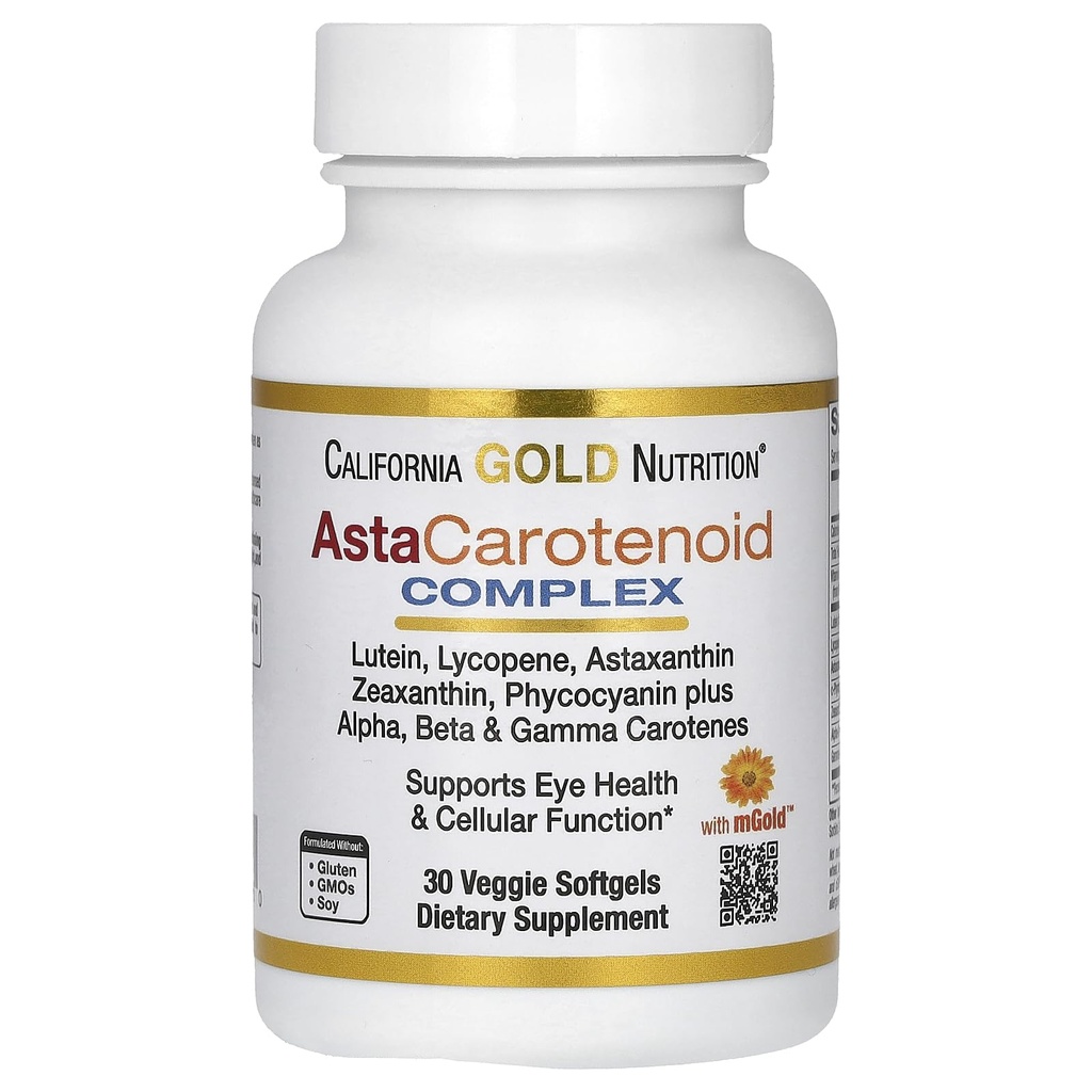 California Gold Nutrition Astaksantyna Karotenoid Complex, Luteina, Likopen, Astaksantyna, 30 Veggie Softgels