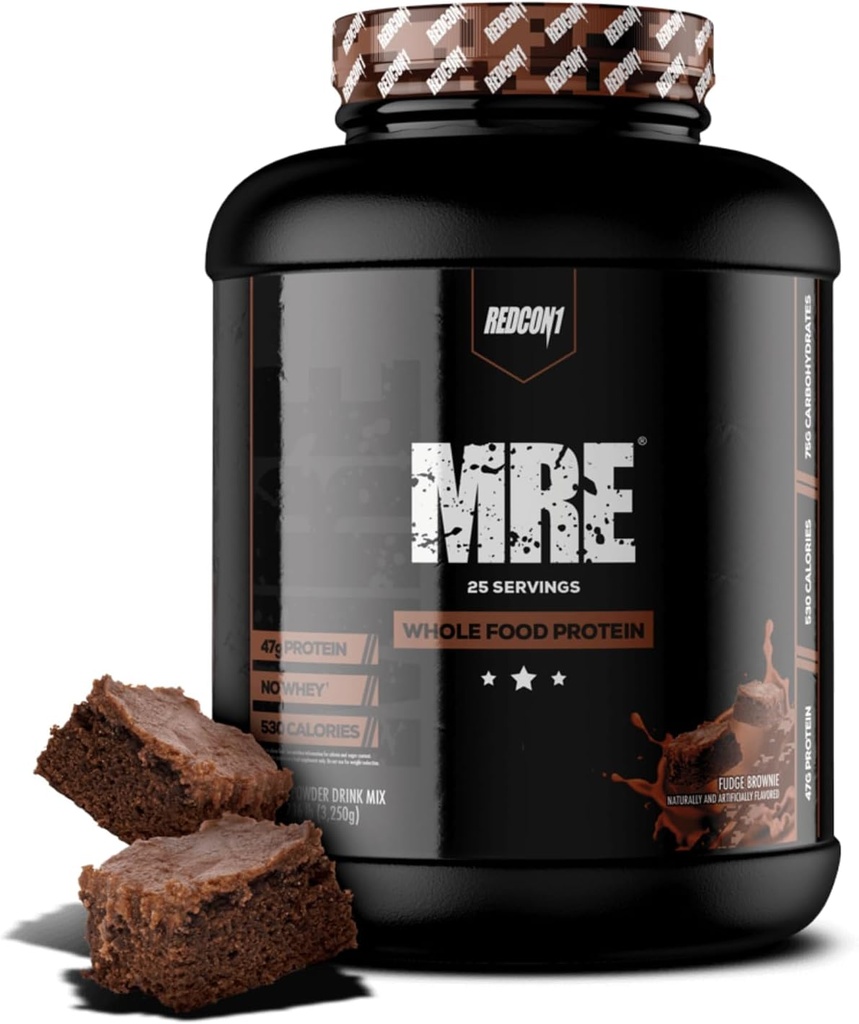 REDCON1 Proszek z białka MRE, Kudge Brownie - Mieszanka protein zastępujących posiłek Made with MCT Oil & Whole Foods - Protein with Natural Ingredients to Aid in Muscle Recovery (25 Servings)