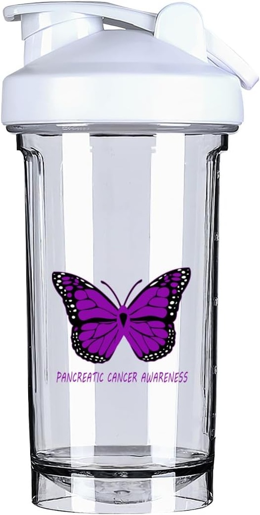 Świadomość raka trzustki 18 Ounce Shaker Butelka Drink Mikser Leak- odporne przed treningiem proteiny shakes posiłek shakes butelki wymiany 500ML / 18 Oz biały & -1 & -1