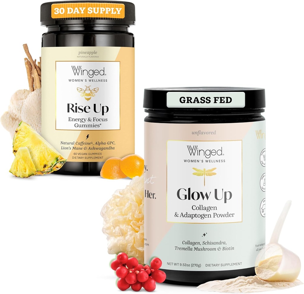 Skrzydlate Rise Up Gummies Yellow 124; Suplement energii i mózgu Boost & Glow Up Collagen Proszek Yellow 124; Lepsze włosy, skóra, paznokcie dla kobiet