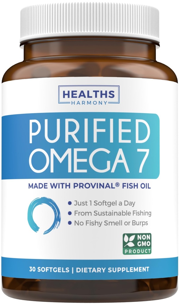 Omega 7 Suplement dla Kobiet i Mężczyzn - Wysoka potencja & Czystość Palmitoleic Acid Fatty Acid Fish Suplement oleju z Opatentowanej Prowiantu z najniższym kwasem palmitycznym - Trwałe zasolenie (1 miesiąc dostaw)