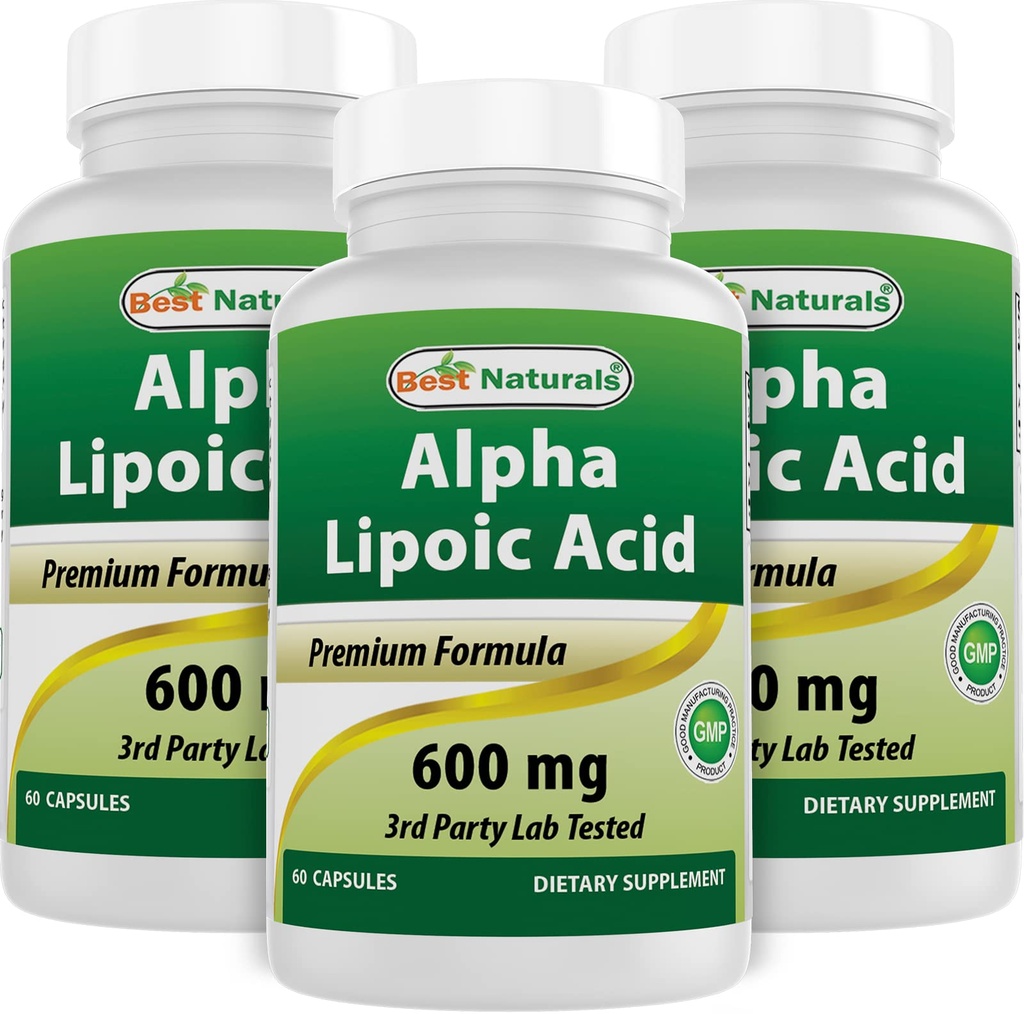 Najlepsi Naturals Alpha Lipoic Acid 600 mg 60 Kapsułki - ALA Potężny przeciwutleniacz (60 Count (Pack of 3))