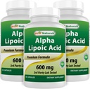 Najlepsi Naturals Alpha Lipoic Acid 600 mg 60 Kapsułki - ALA Potężny przeciwutleniacz (60 Count (Pack of 3))