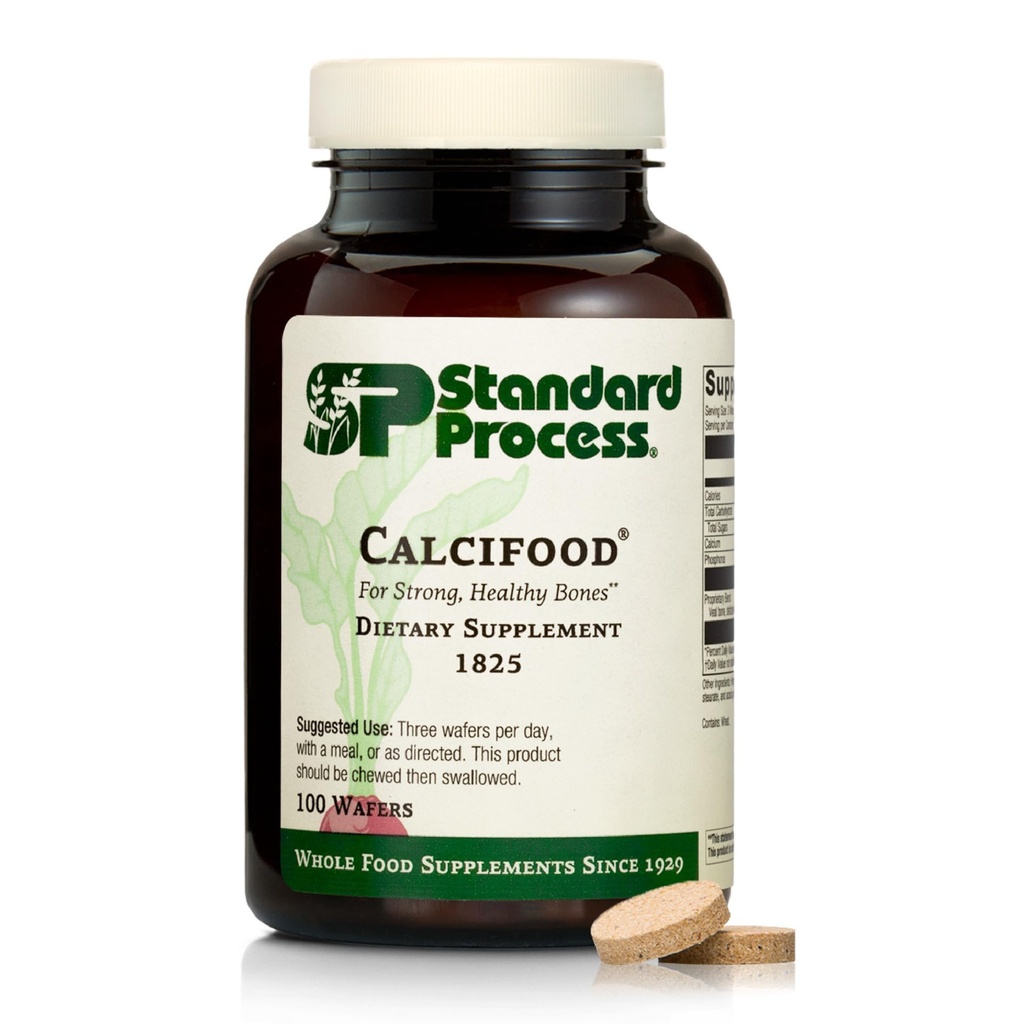 Standard Process Calcifood - Suplement wapnia do kości Siła & Wchłanianie wapnia - Bone Health Support for Women & Men - Non-Dairy & Non-Soy - 100 Wafers