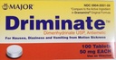 Major Driminate ® Wymiar 50 mg 100 Ct na nudności, zawroty głowy i wymioty z powodu choroby ruchowej