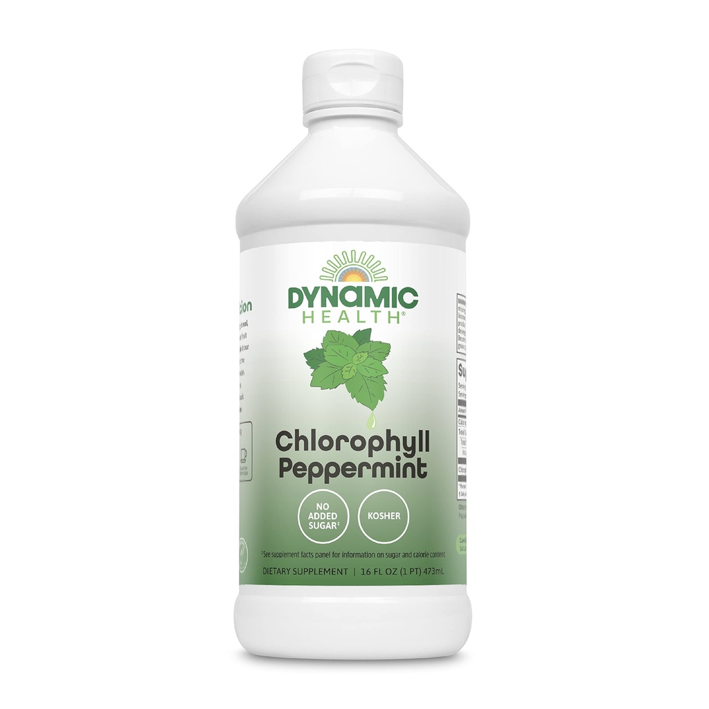 Dynamiczne zdrowie Chlorofil ciecz Peppermint 100 mg, Chlorofiliny miedzi sodowej z Alfalfa i liście morwy, Oczyszczanie roślin i ododór, Nie dodawany cukier, 16 Fl Oz