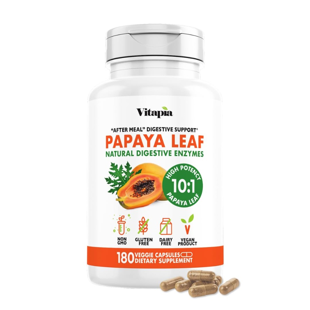 Papaya Fruit Enzym Kapsułki do trawienia, Bloating Relief, Immune Support for Men & Women - 1500mg Organic Papaya Powder Per Serving - 180 Veggie kapsułki - Non-GMO, Gluten- Free, Vegan- Friendly