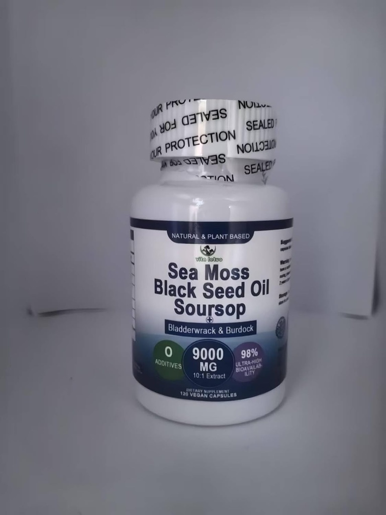 Sea Moss Softgel, Sea Moss Black Seed Oil Soursop Bladderwrack Burdock Turmeric do regeneracji komórek, Detox, Gut, Wspólne wsparcie, Chew Superfood Seamoss 6X Stronger niż Sea Moss Gel, Kapsułka, Gummy