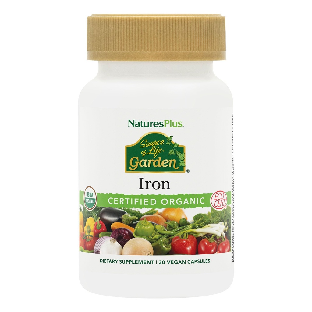 NaturesPlus Źródło Ogród Życia Certified Organic Family Iron 18 mg Cap - 30 Kapsułki wegańskie - Supplement żelaza na plancie - Pomaga zdrowej krwi - Wegetarianin, Gluten- Free - 30 Słupki