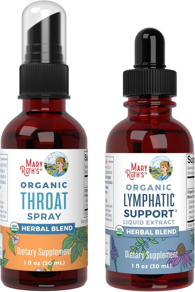 MaryRuth Organics Throat Spray (Unflavored) & Lymphatic Cleanse Drops (Nieflawored) 124; USDA Organic, Clean Label Project Verified ® Revised 124; Vitamin for Throat Relief, Immunitet & Ogólne zdrowie 124; Wegan, Gluten Free, Non-G